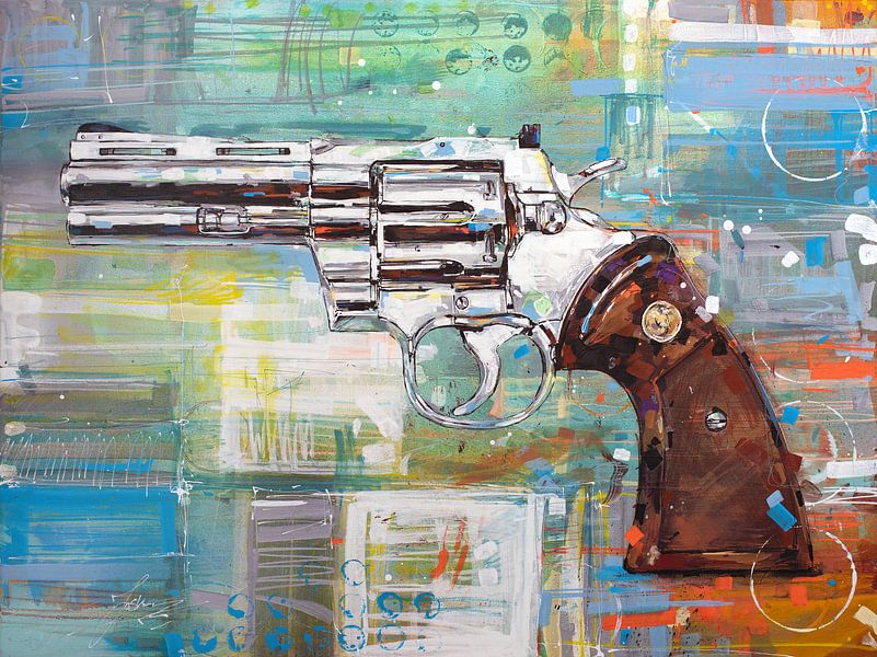 Revolver (Colt Python) schilderij van Jos Hoppenbrouwers