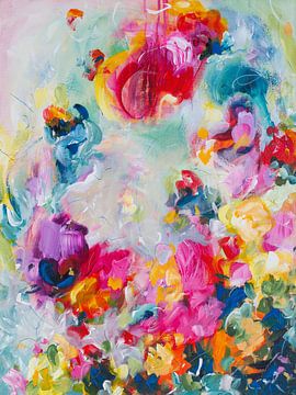 Full of it - kleurrijk bloemachtig schilderij van Qeimoy