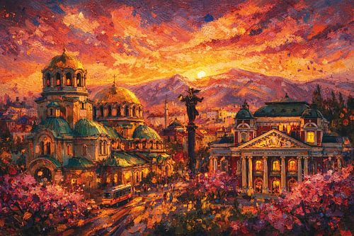Sofia, Bulgarije een impressionistisch schilderij.