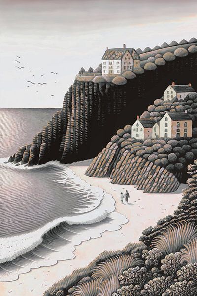 Falaises avec maisons, plage et mer, Irlande par Anna Marie de Klerk