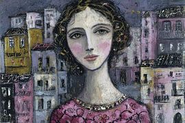 Woman with colourful buildings by Abstract Painting