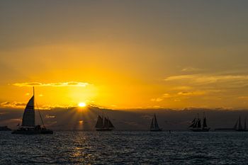 USA, Florida, Spectacular sunset at key west with many sailboats