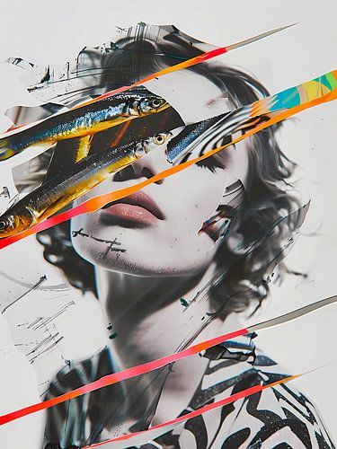 Tussen natuur en chaos: Collage abstracte vissen