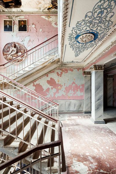 Pink staircase in a former town hall by Times of Impermanence
