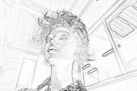 Woman portrait at a station pencil look left. by Marcel Kieffer