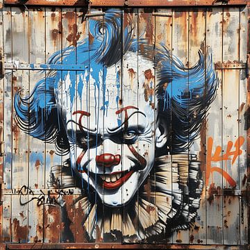 Container graffiti clown met blauw haar van gm_designs