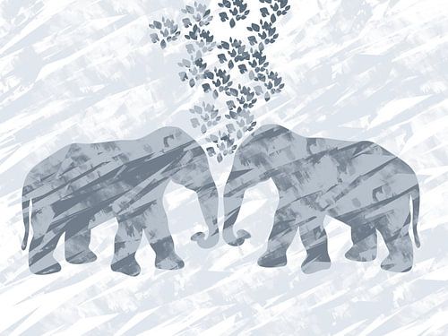 Twee verliefde olifanten tegenover elkaar