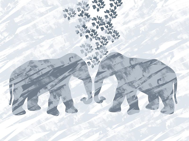 Two elephants in love facing each other by Margriet Hulsker
