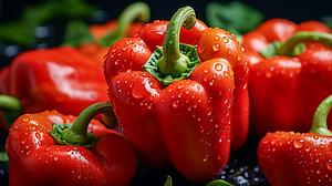 Roter Bio Paprika mit Wassertropfen Hintergrund
