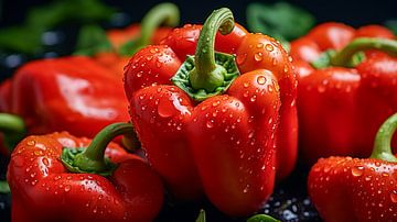 Roter Bio Paprika mit Wassertropfen Hintergrund von Animaflora PicsStock