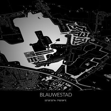 Black-and-white map of Blauwestad, Groningen. by Rezona
