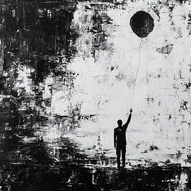 Painful Uplift Balloon Abstract Human Figure Expressive Textured Acrylic Fine Art Portrait Painting by Aden Pink Studio