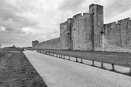 old, historic city wall of Aigues Mortes, Camargue, Provence, France in black and white by Andreas Freund