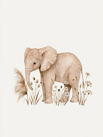 Elefantenbaby mit Wildblumen – Safari-Kinderzimmer von StudioRemier