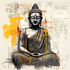 Inkblot Serenity: Textual Meditations with Buddha van PixelMint.
