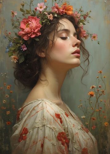 TW living - oude meester - woman portrait with flowers