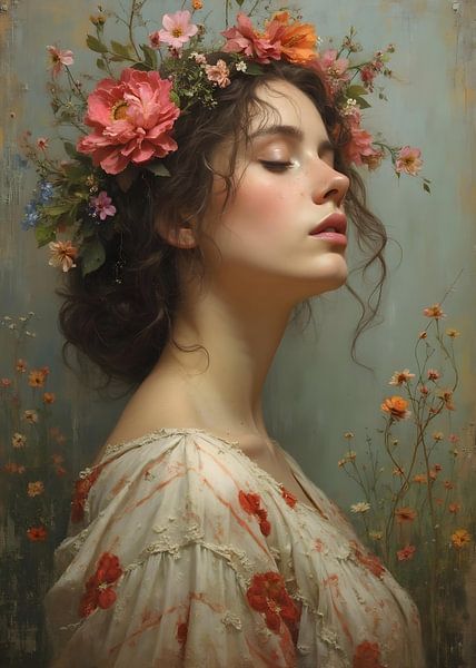 TW living - oude meester - woman portrait with flowers von TW living