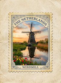 Vintage-Briefmarke mit niederländischer Windmühle von But First Framing