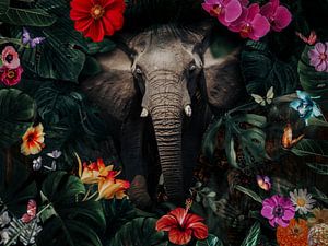 olifant in de tropische jungle van John van den Heuvel