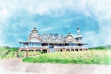 Aquarelschilderij van het Badpaviljoen in Domburg, Zeeladn van Danny de Klerk