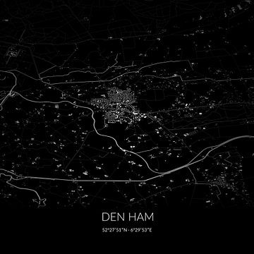 Zwart-witte landkaart van Den Ham, Overijssel. van Rezona