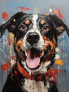 Banksy Stil Hund Porträt mit rotem Halsband