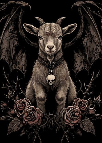Gothic geit met vleugels en doodshoofd