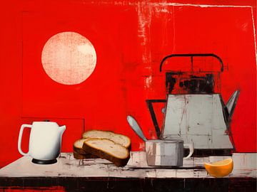 Ochtendrituelen in Rood – Hedendaagse Abstracte Schilderkunst – Muurkunst van Murti Jung