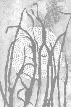Ikigai. Gras en Maan. Abstracte minimalistische Zen kunst. Japandi stijl X van Dina Dankers