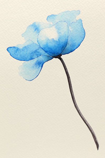 The blue flower (romantic watercolor painting spring plants fragile close-up stem flowers cheerful) by Natalie Bruns