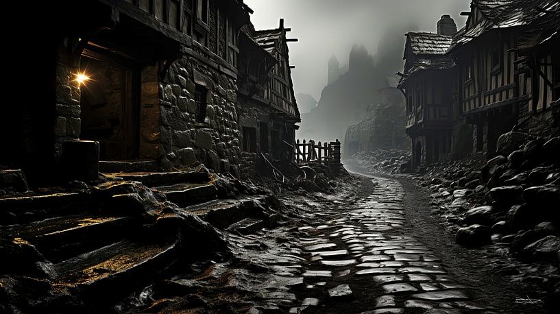 vieux bâtiment en noir et blanc avec une lumière dramatique par Gelissen Artworks