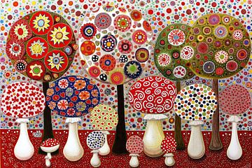 Kleurrijke paddenstoelen en bomen van Frank Heinz