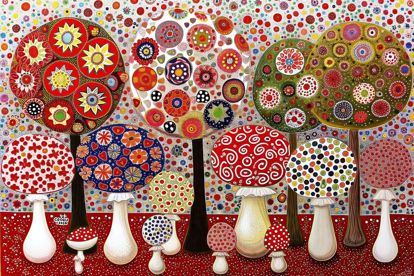 Kleurrijke paddenstoelen en bomen van Frank Heinz