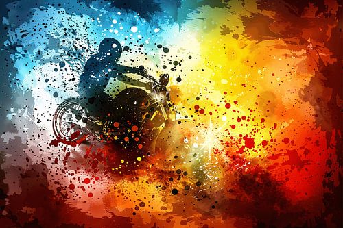 Abstracte Motorrijder in Eplosie van Kleur