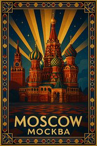 Moskau St. Basil's Kathedrale Poster - Vintage Art Deco Red Square drucken