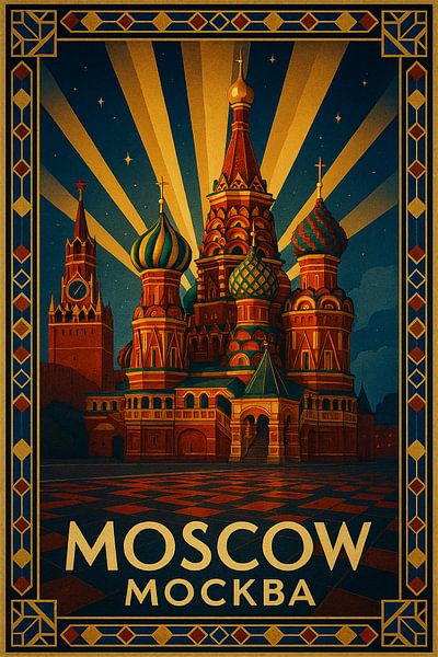 Moscow St. Basil's Cathedral Poster – Vintage Art Deco Red Square Print by Travel Shop