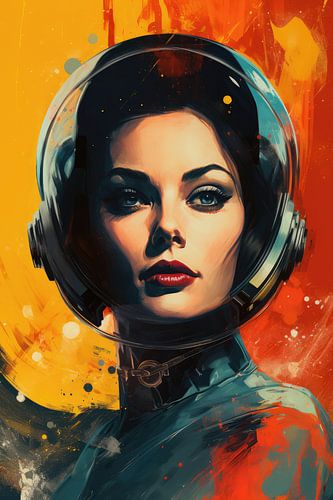 Digitaal creëerde hele mooie vrouw in vintage sciencefiction poster stijl