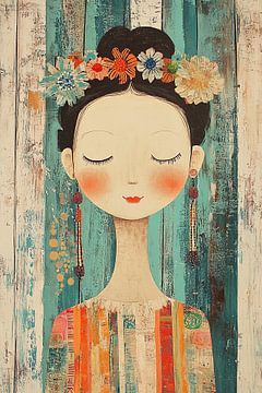 Zen-Frau | Frau mit Blumenkranz und Ohrringen