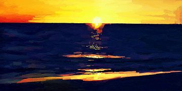 Uitzicht op Zee bij zonsondergang digitaal schilderij