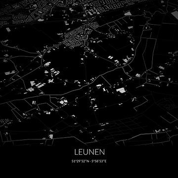 Zwart-witte landkaart van Leunen, Limburg. van Rezona