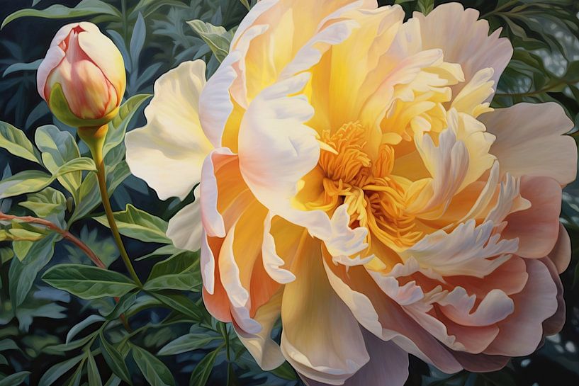 Pivoine | Dynamique florale | Fleurs hyperréalistes par Peintures accrocheuses