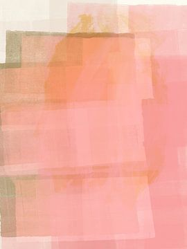 Abstract schilderij in roze, geel, beige