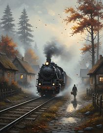 Train Shadow in the Foggy Village by Regan Frederick