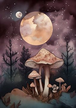 Mushroom under the moon by Artsy