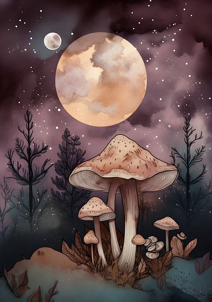 Mushroom under the moon by Artsy