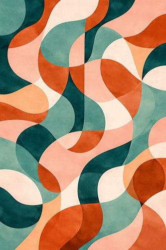 Dynamische Organische Vormen in Teal en Terracotta