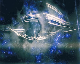 A dreamy solargraph featuring a sparkling blue starry sky and graceful white trails of light by Daniel Laan