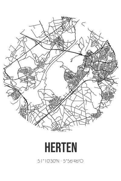 Herten (Limburg) | Map | Black and white by Prints of Place