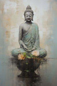 Réflexion sereine : Bouddha et les fleurs sur Emil Husstege