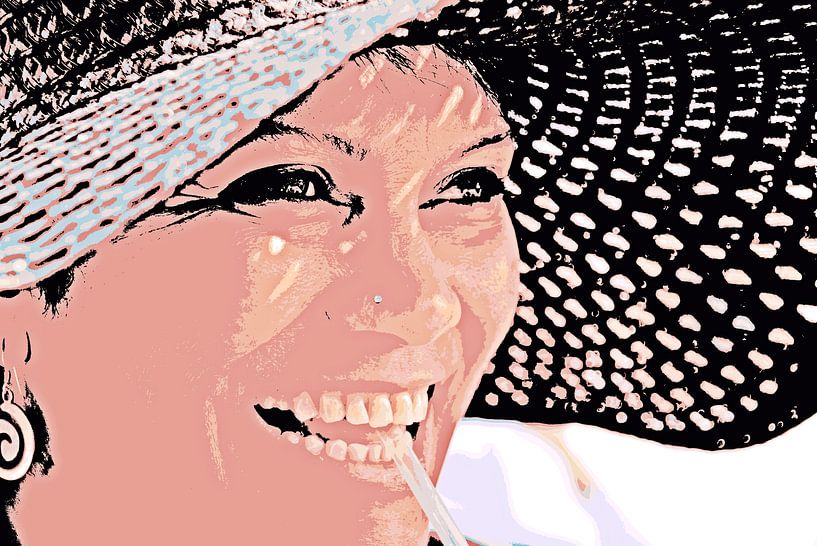 Femme avec un chapeau de soleil noir mixed media par Werner Lehmann